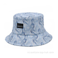 100% polyester sublimatie print emmer hoed geweven label
